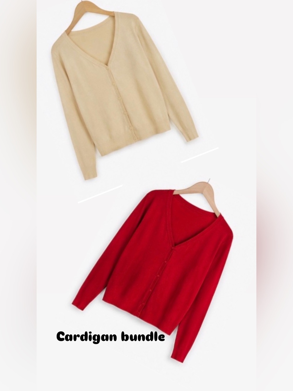Red button-Front and Cream Button-Front Women's Cardigan Sweater Bundle